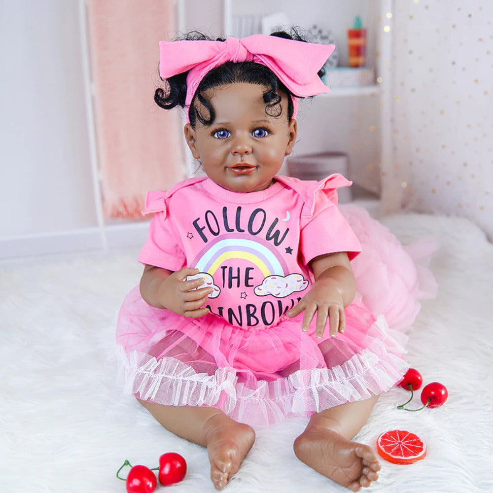 Muñeca de 24 pulgadas con cuerpo de tela, juguete de simulación de bebé renacido para regalo de niños africanos, juguete de compañía