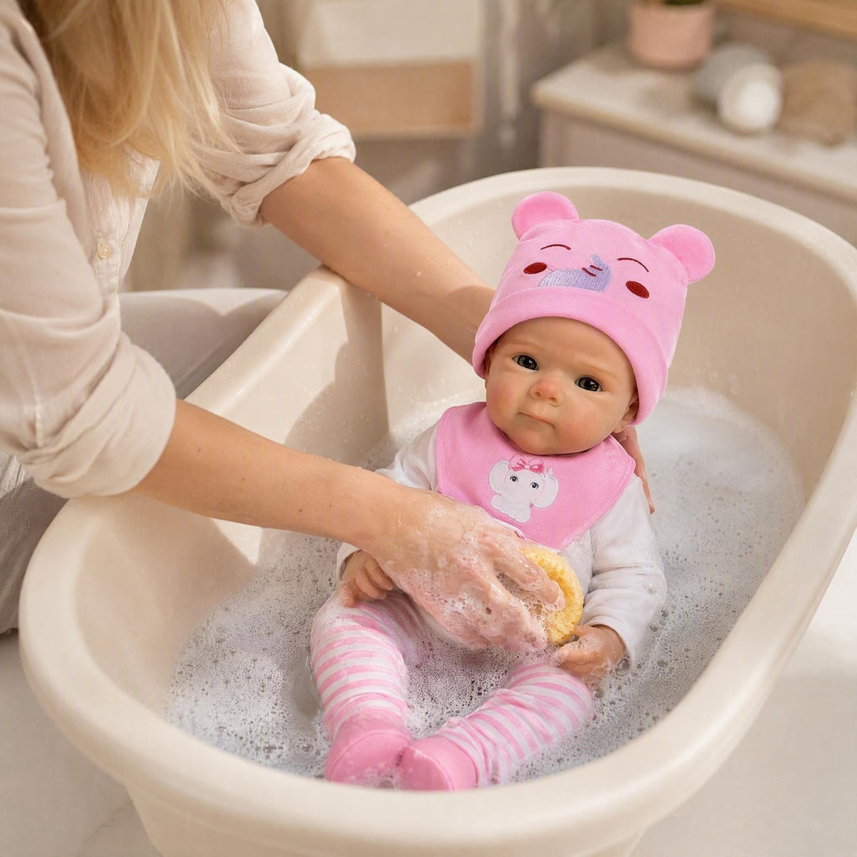 16 inch solid soft platinum silicone openable mouth pink striped pants doll as a holiday gift for children