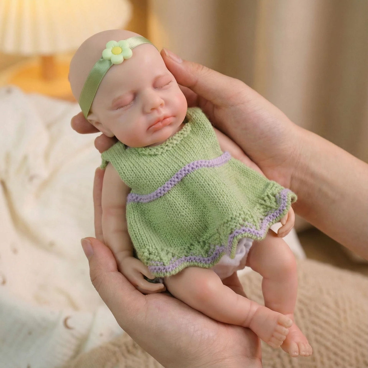 Muñeca reborn de silicona sólida LOULOU de 12 pulgadas con vestido de pelo verde, regalo de Navidad para niños