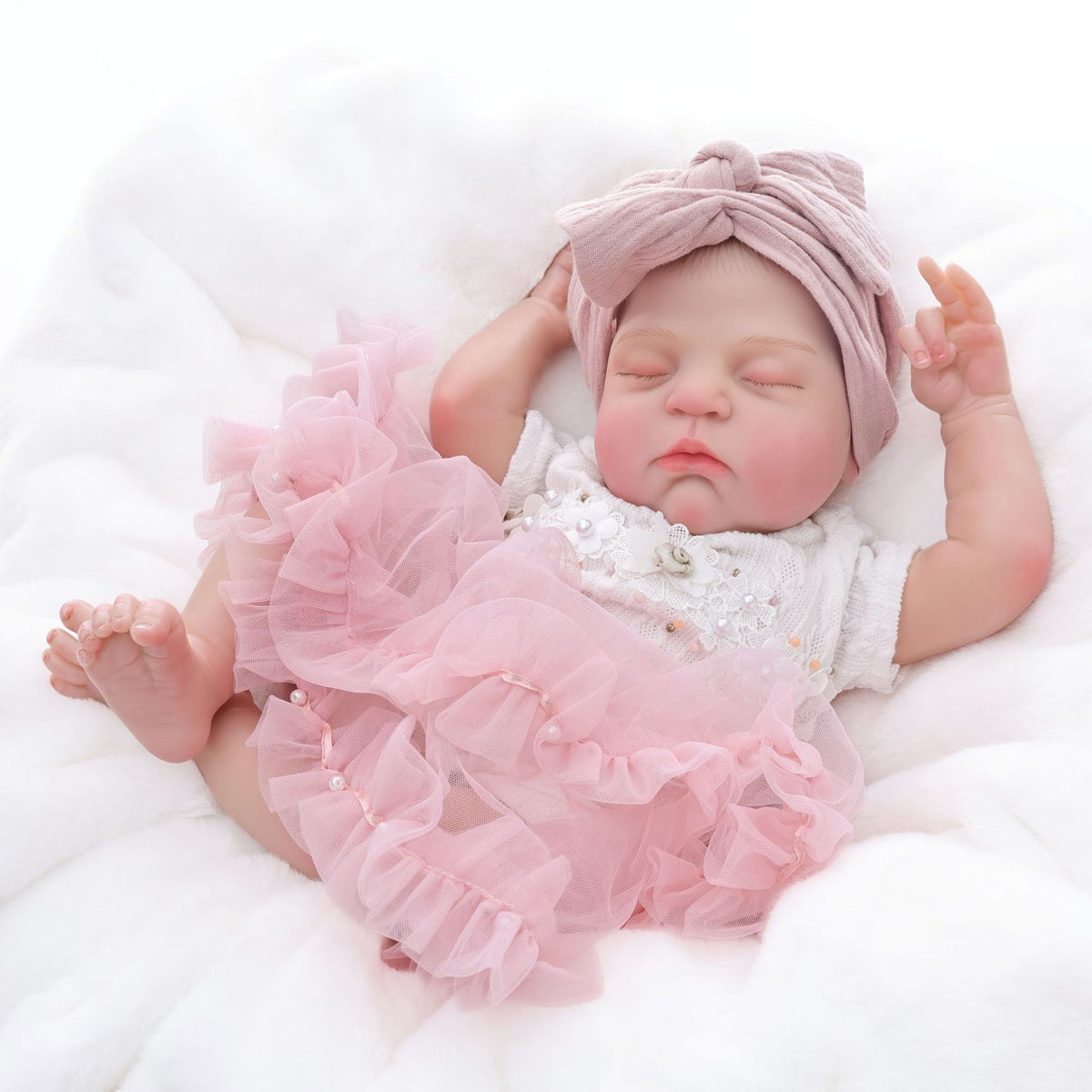 Muñeca Reborn realista durmiente de 18 pulgadas con cuerpo de tela, diadema rosa con nudo, regalo de vacaciones para niñas y coleccionistas de muñecas