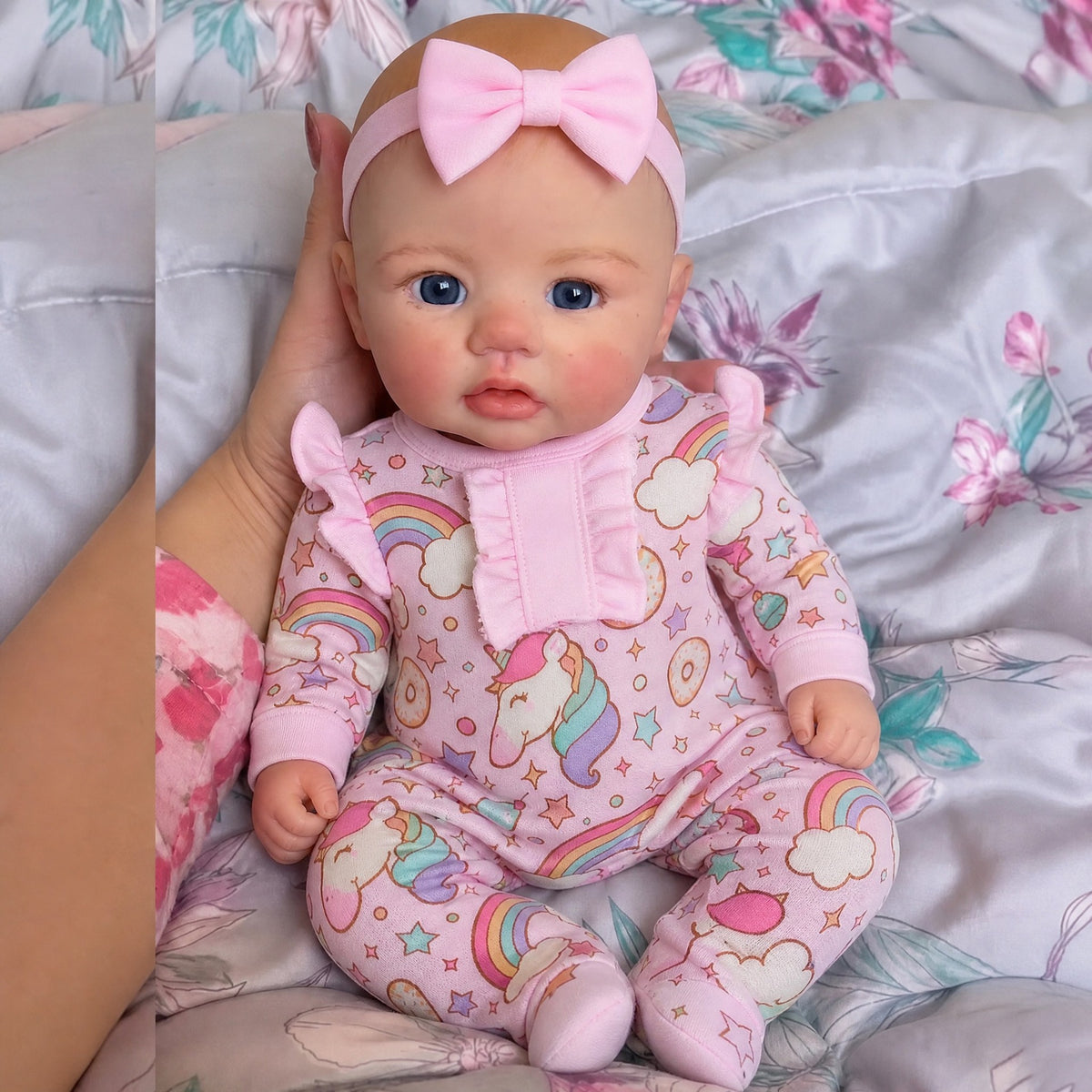 Muñeca de silicona de 16 pulgadas, conjunto vibrante con estampado de unicornio, regalo memorable para cumpleaños y celebraciones festivas