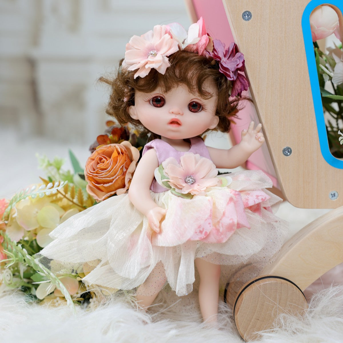 Muñeca bebé reborn de pie de 10 pulgadas – Princesa hada del bosque realista con vestido de pétalos florales