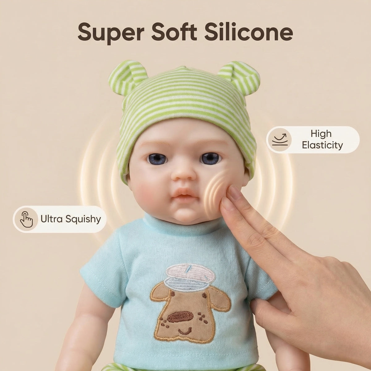 Muñeca reborn de silicona de 12 pulgadas con gorro de rayas verdes