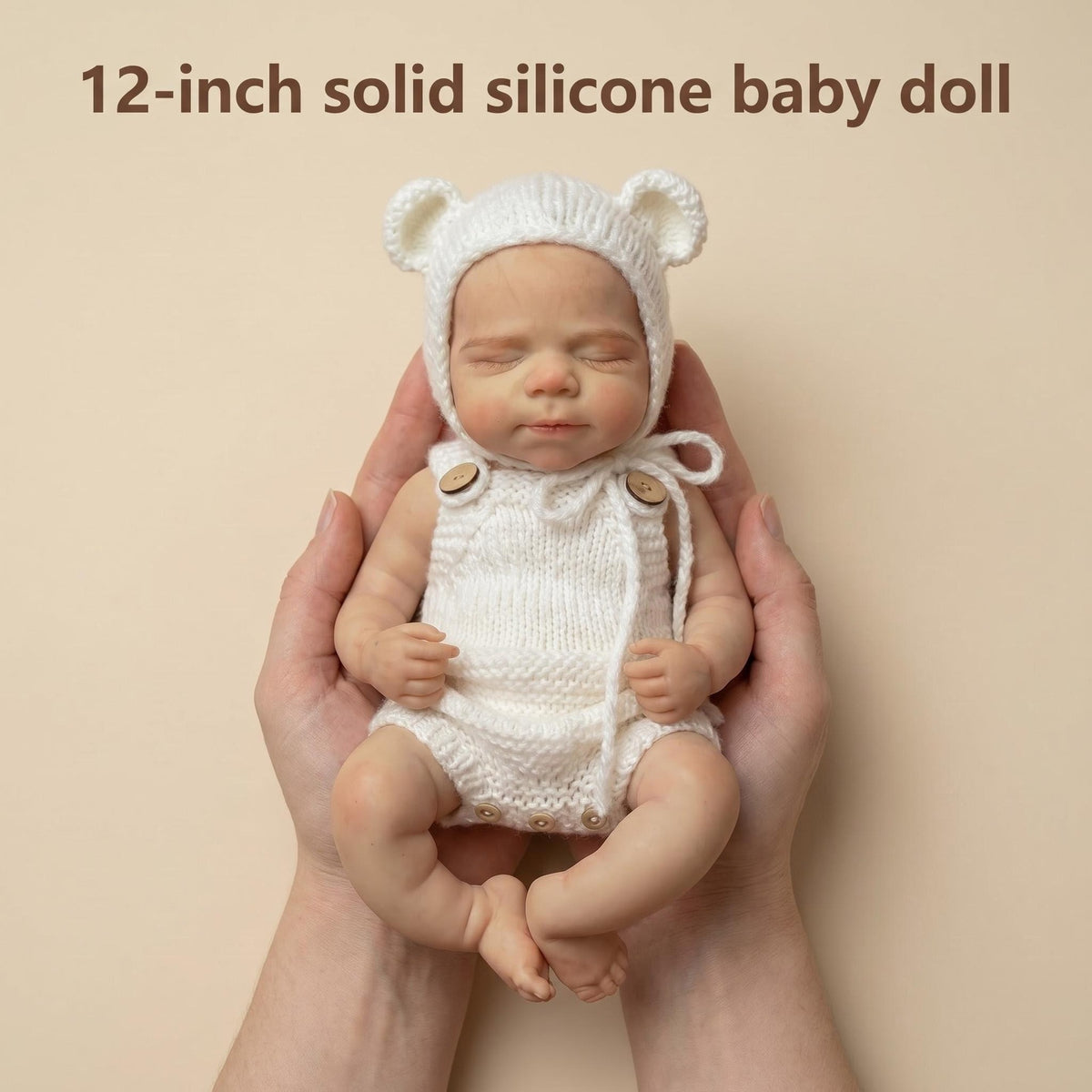 Muñeca reborn de 12 pulgadas con cuerpo de silicona completo, suéter blanco y gorro de oso, regalo de colección para vacaciones infantiles