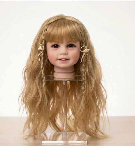 Pelucas de repuesto para muñecas reborn, cabello largo liso o rizado con flequillo, varios colores (rosa, rubio, arcoíris), pelucas trenzadas para muñecas de 20-22 pulgadas
