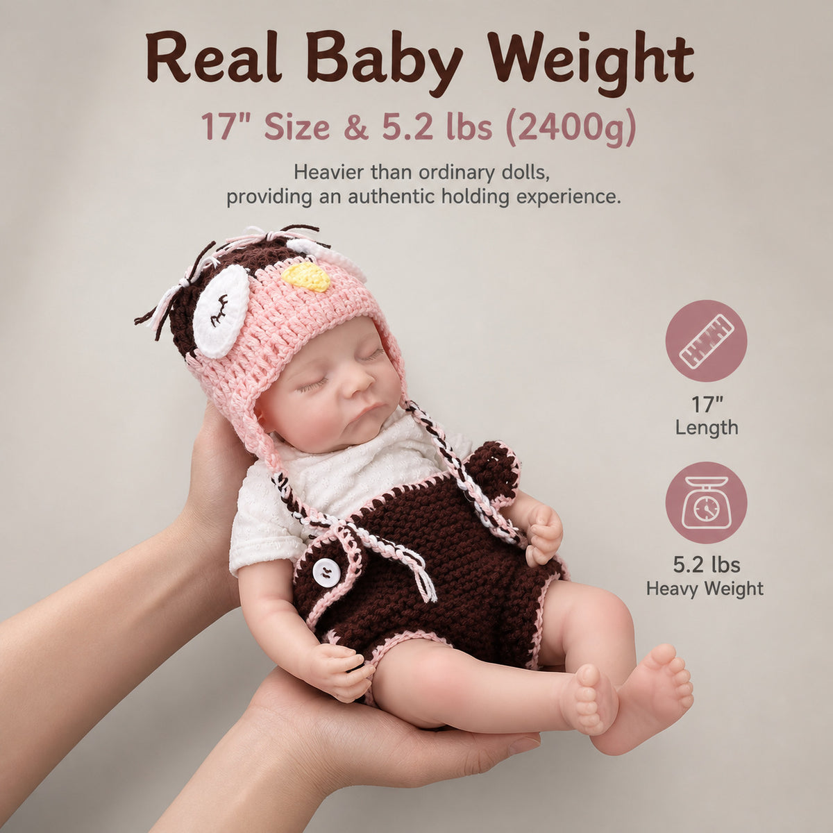 Muñeca Reborn de 17 pulgadas hecha a mano, cuerpo de silicona maciza, bebé recién nacido realista, juguete de regalo para niñas y coleccionistas