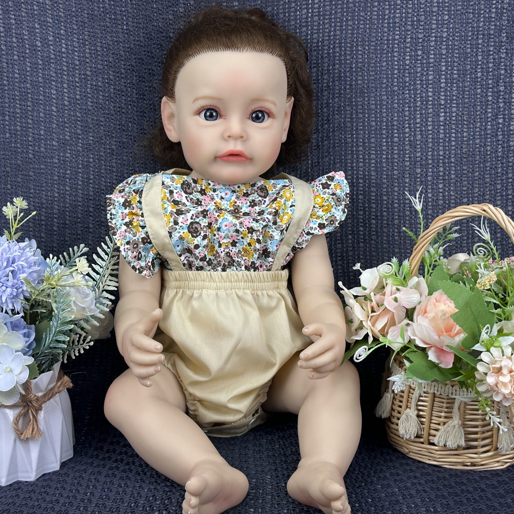 Muñeca bebé realista de vinilo completo de 22 pulgadas "Holiday Ready", rizos castaños naturales, un regalo sorpresa encantador para niñas y coleccionistas de muñecas adultos
