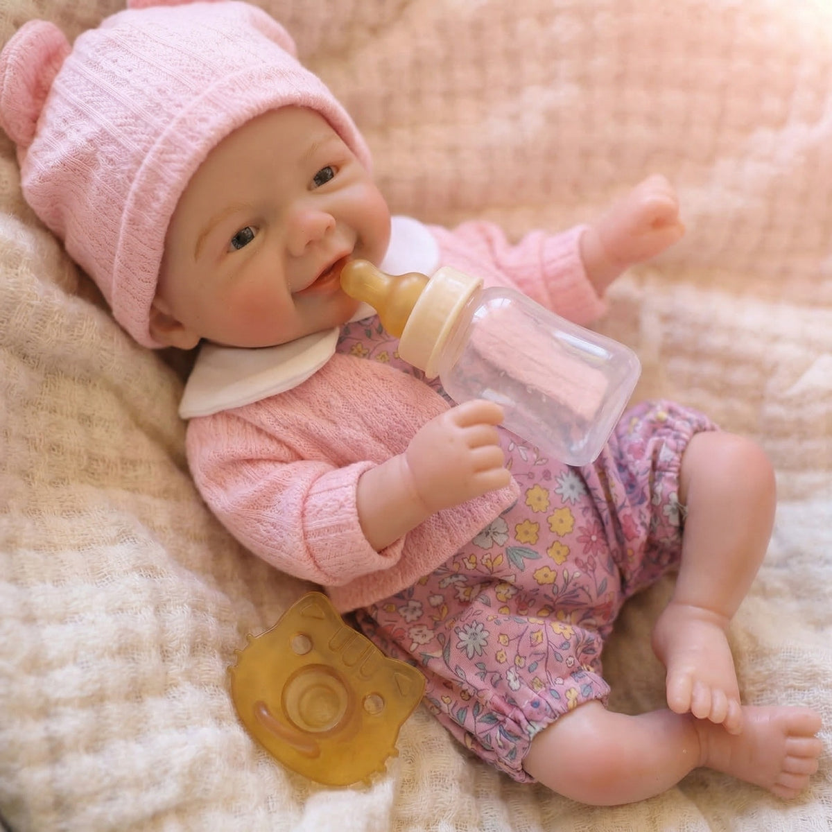 Muñeca de simulación de 12 pulgadas, pieza única con disfraz floral, muñeca renacida de silicona