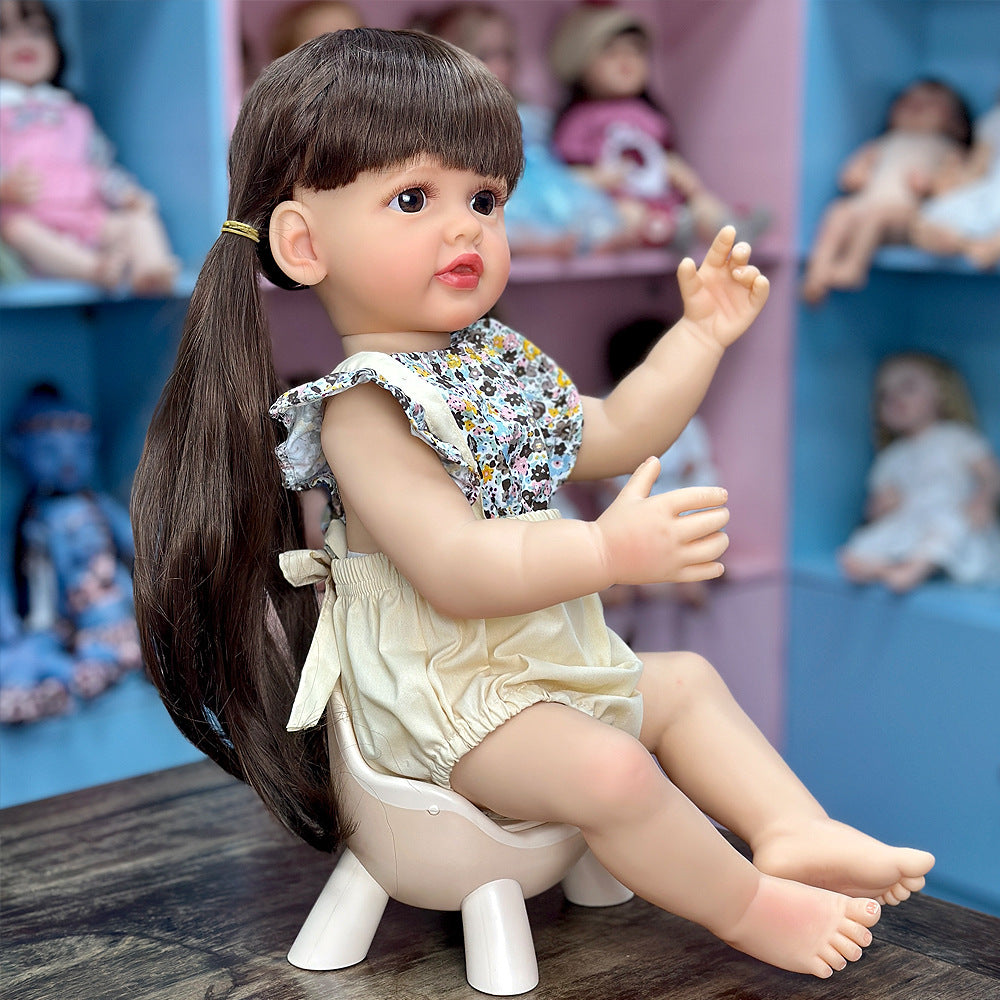 Muñeca coleccionable de vinilo de 22 pulgadas con aspecto realista, peinado de dos coletas, juguete de compañía para niños y coleccionistas adultos de todas las edades