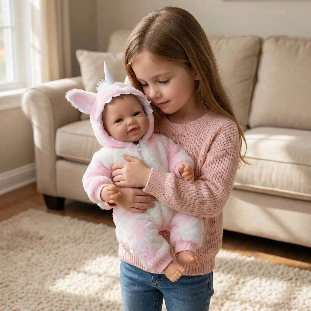 Muñeca Reborn Ha Yi de una pieza, de felpa rosa, de 17 pulgadas
