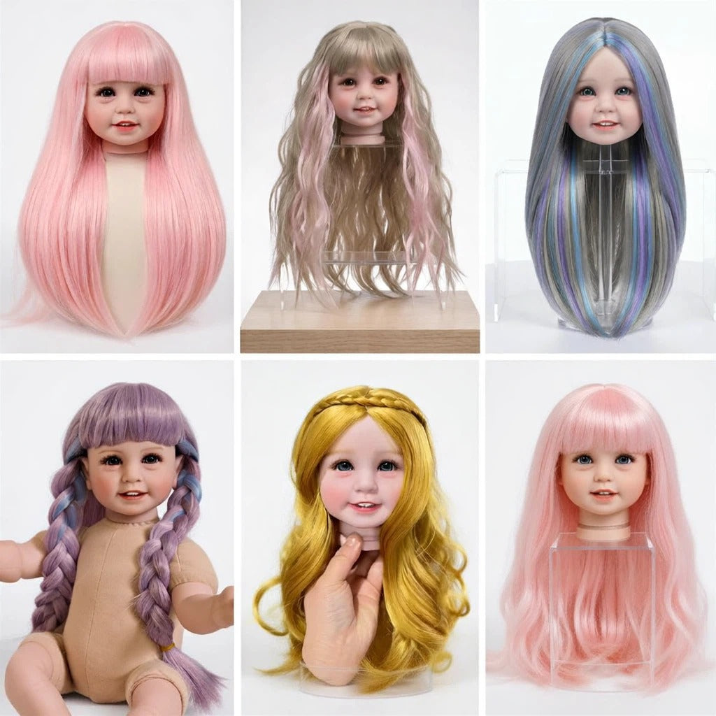 Pelucas de repuesto para muñecas reborn, cabello largo liso o rizado con flequillo, varios colores (rosa, rubio, arcoíris), pelucas trenzadas para muñecas de 20-22 pulgadas