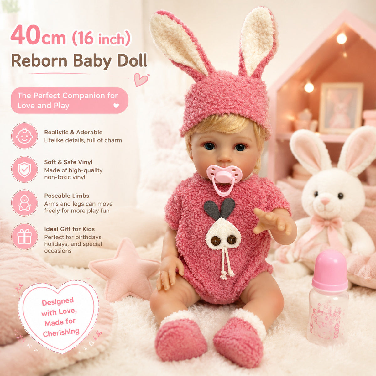 Muñeca Reborn de 18 pulgadas con cuerpo completo de vinilo, una selección de regalo ideal para cumpleaños y festividades internacionales.