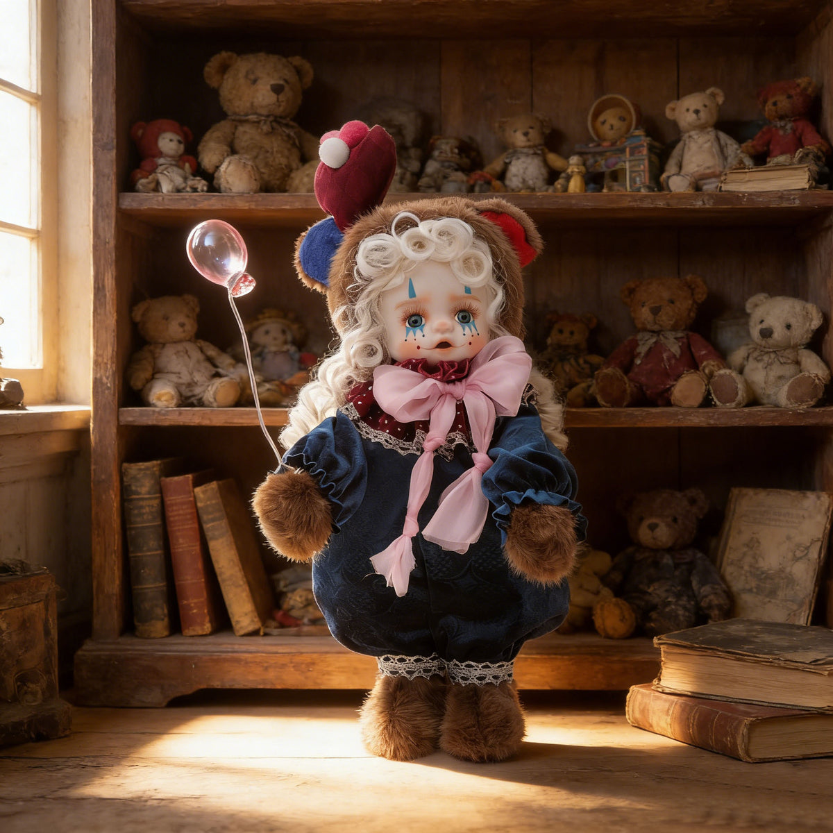 Muñeca de payaso vintage de 13 pulgadas (33 cm) con rostro de cerámica, exquisita, juguete, regalo de alta gama, artículo de colección, decoración, adorno