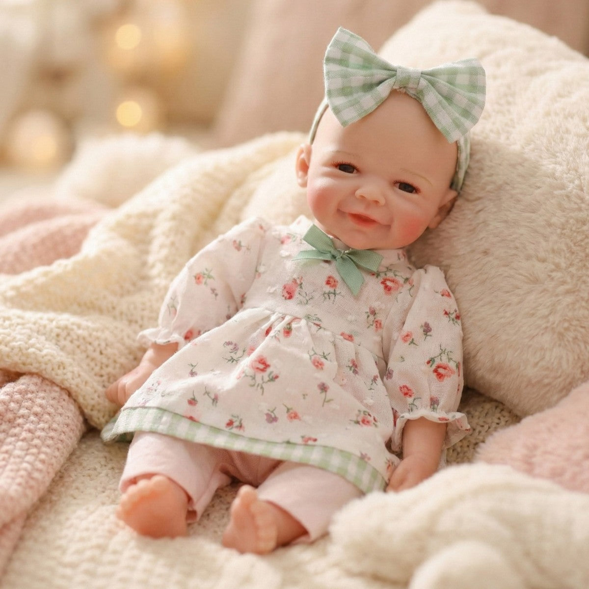 Muñeca reborn de silicona sólida de 12 pulgadas con tacto real, puede estirarse hasta 30 cm, con ojos cerrados y cabeza calva simulando un bebé.