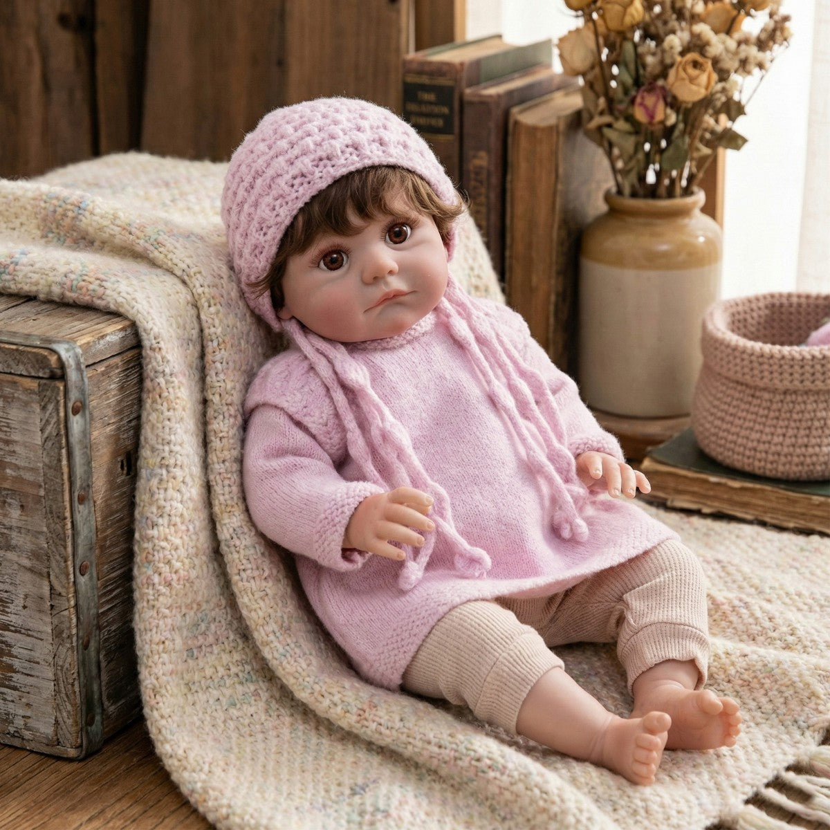 Muñeca reborn de 24 pulgadas con trasplante de cabello y cuerpo de tela, bebé humanoide simulado para juego infantil, regalo de vacaciones