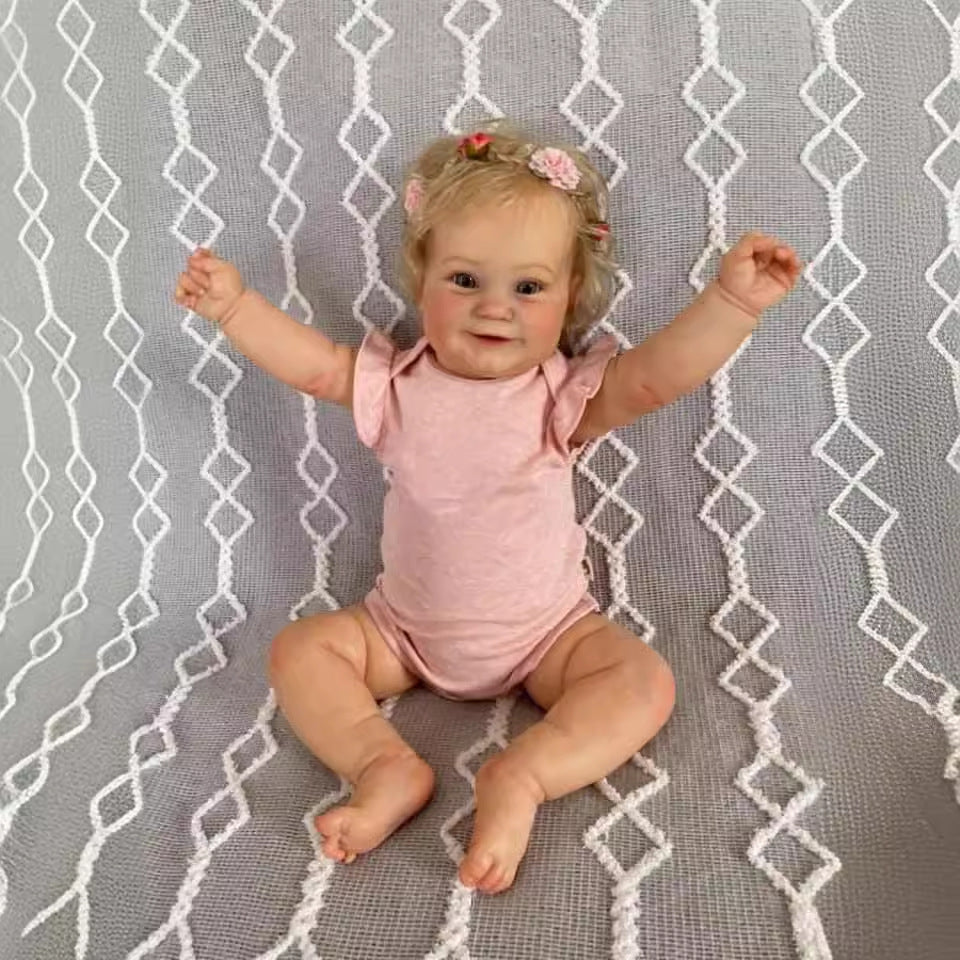 Muñeca Reborn de 50 cm con cuerpo de tela, niña linda con cabello rubio injertado, muñeca de cuerpo suave para regalo