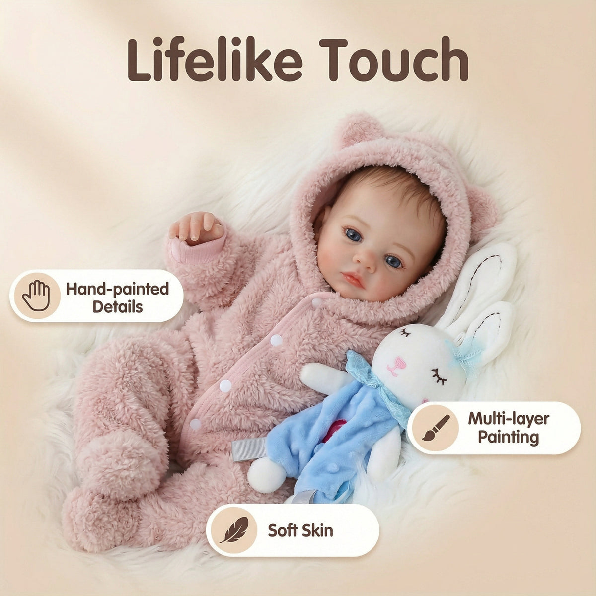 Bebé reborn Meadow de 49 cm con ojos azules y ropa de felpa