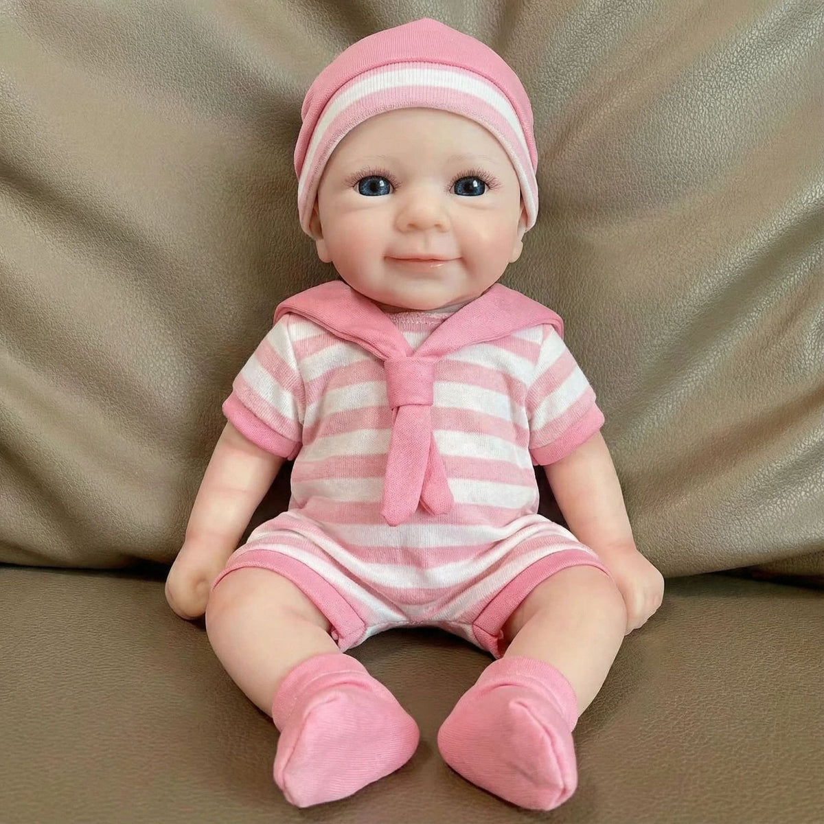 Muñeca de silicona sólida de 12 pulgadas con enterizo a rayas rosas, regalo de Navidad para niños