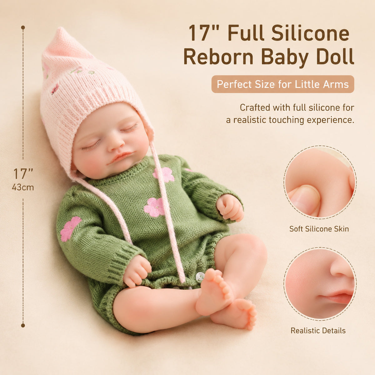 Muñeca Reborn de cuerpo completo de silicona de 17 pulgadas, juguete de simulación para niñas, regalo de baby shower