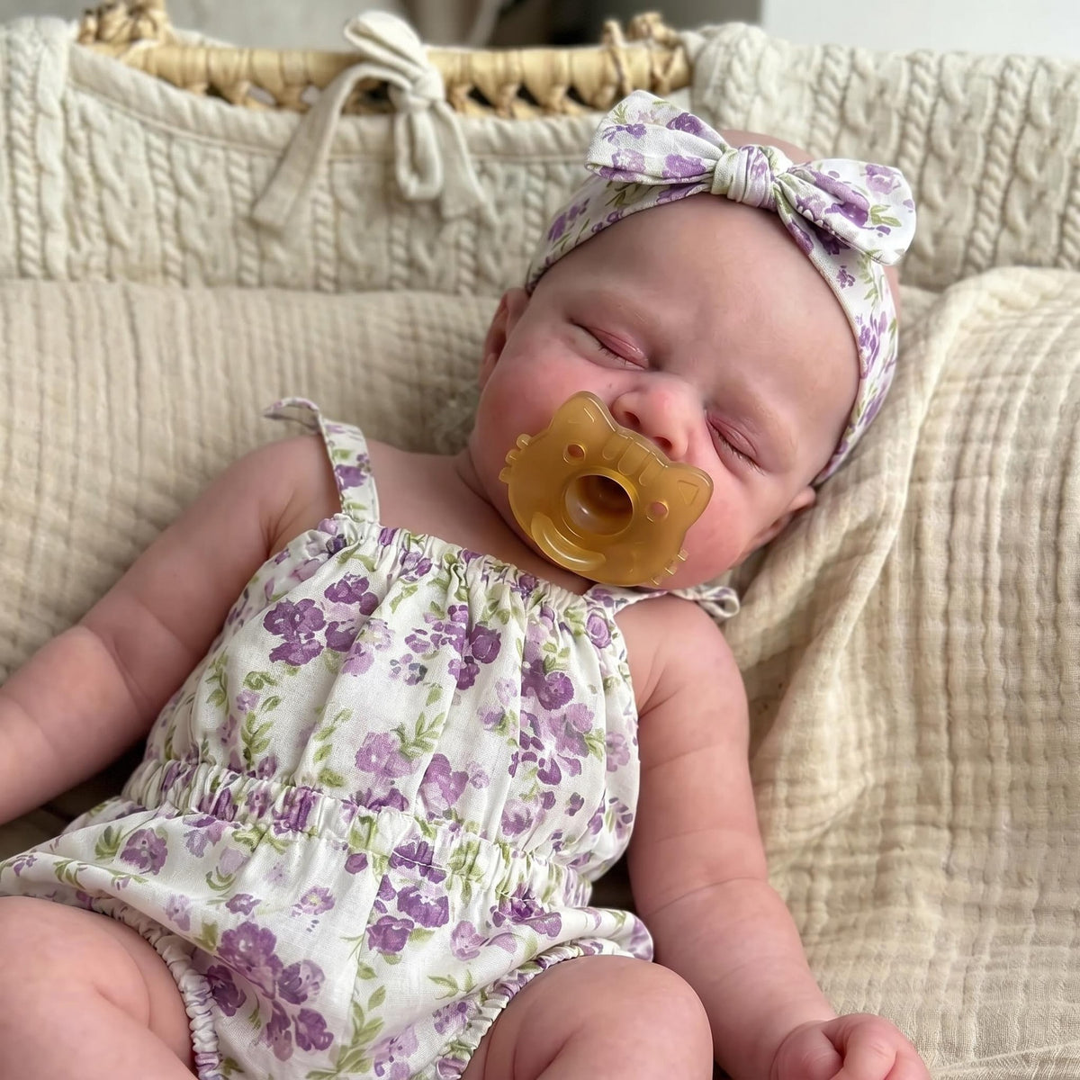 Muñeca bebé Reborn de silicona de 12 pulgadas, cuerpo completo, con conjunto floral morado, juguete de compañía para regalo de cumpleaños y festividades