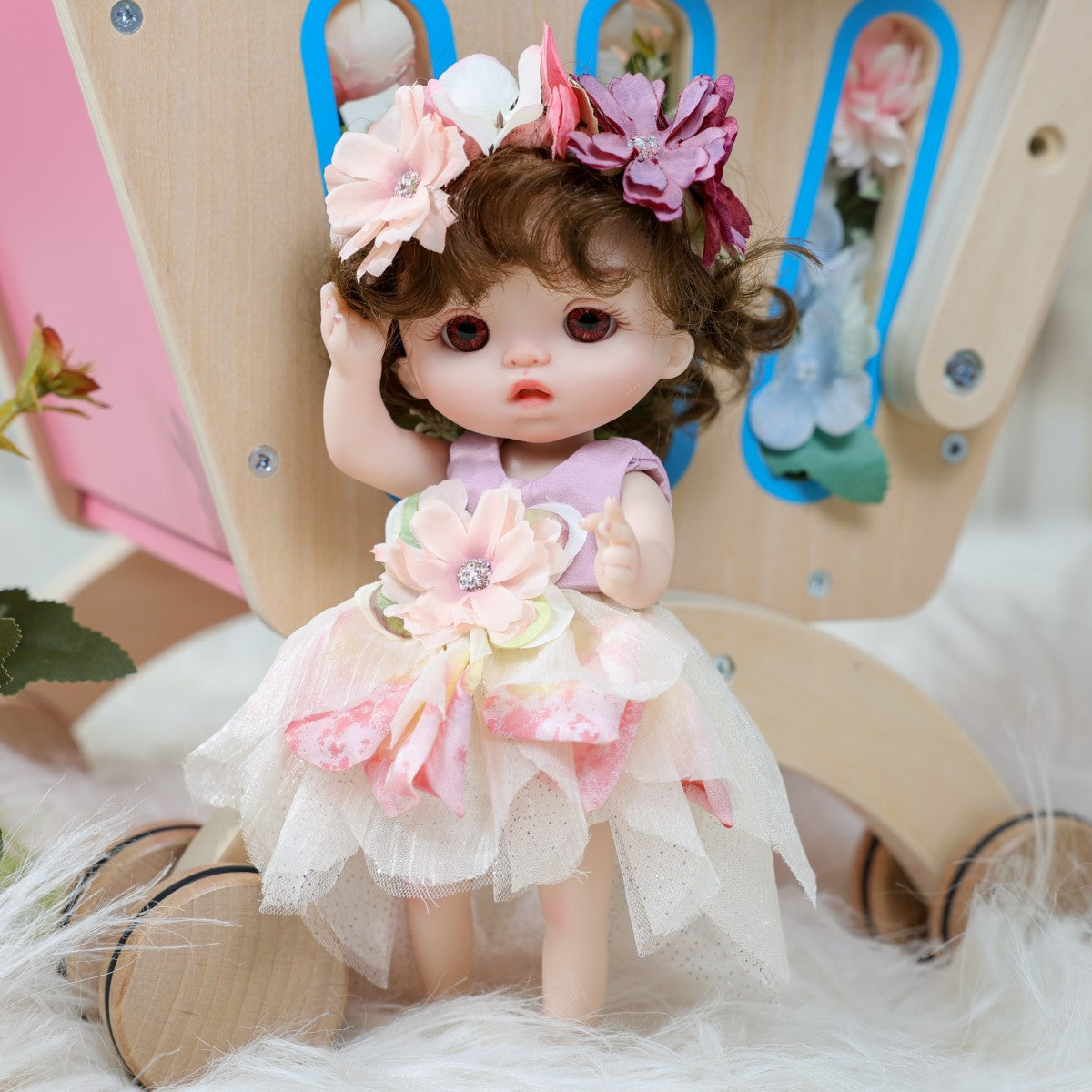 Muñeca bebé reborn de pie de 10 pulgadas – Princesa hada del bosque realista con vestido de pétalos florales
