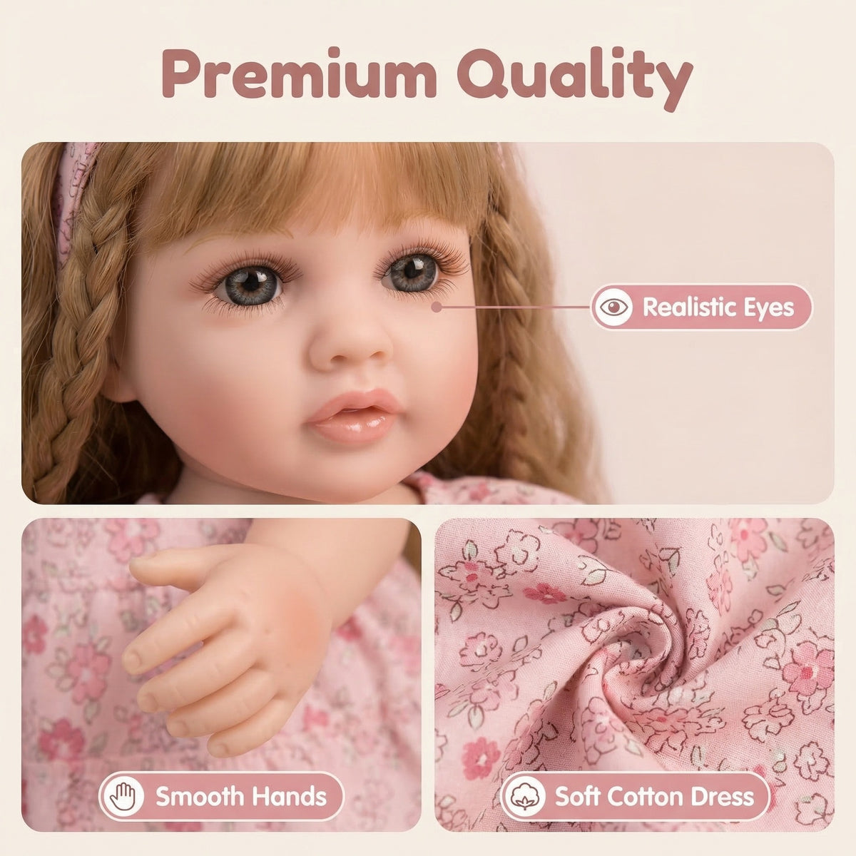 Muñeca reborn de simulación Betty de 22 pulgadas con lazo floral