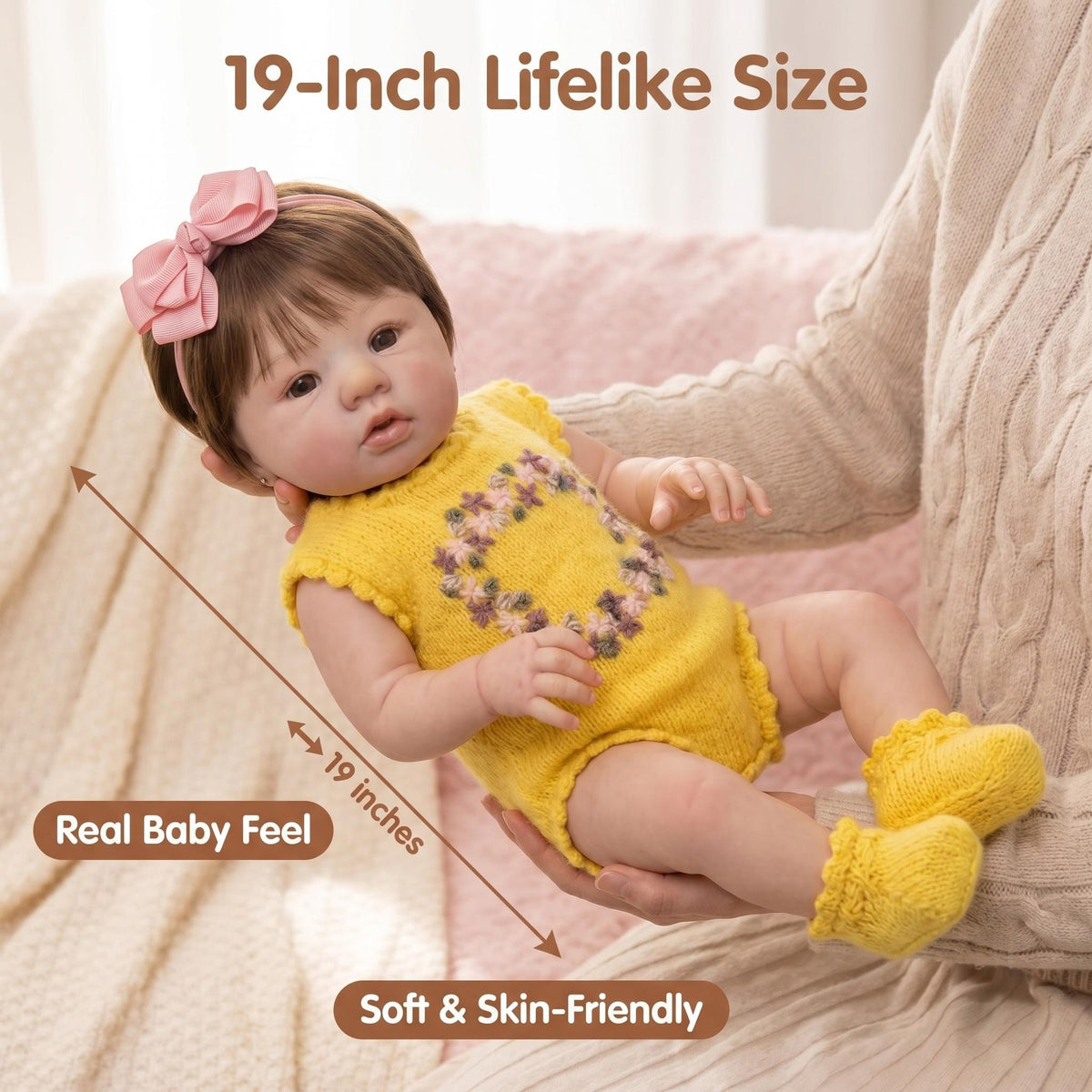 Muñeca Reborn de 19 pulgadas con cuerpo completo de vinilo, conjunto de pelele tejido a mano, compañera de consuelo, regalo sorpresa navideño para coleccionistas