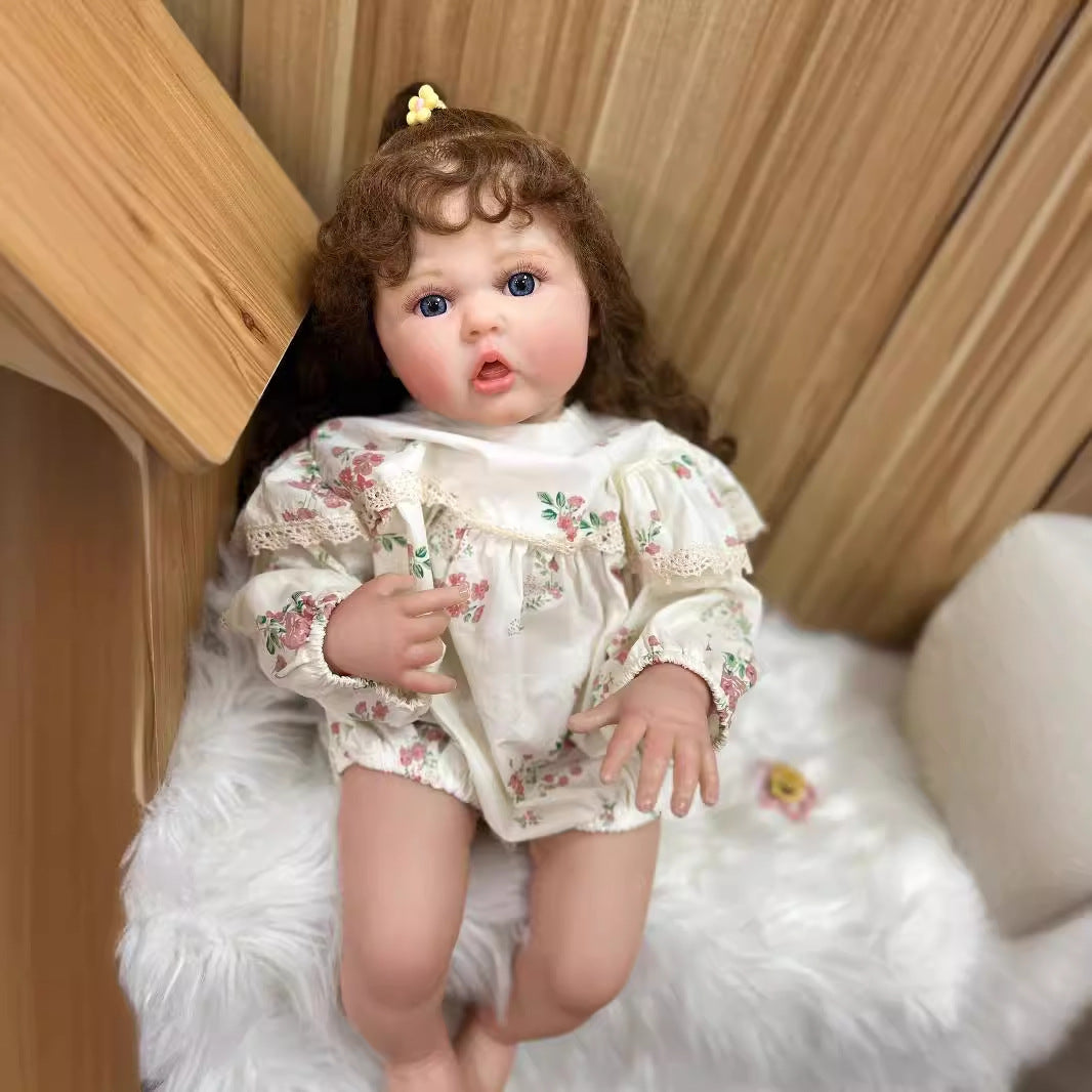 Muñecas bebé recién nacidas de 24 pulgadas, cuerpo de tela, extremidades de vinilo suave, tacto suave, pelo largo rizado, juguetes para niñas, muñecas Reborn