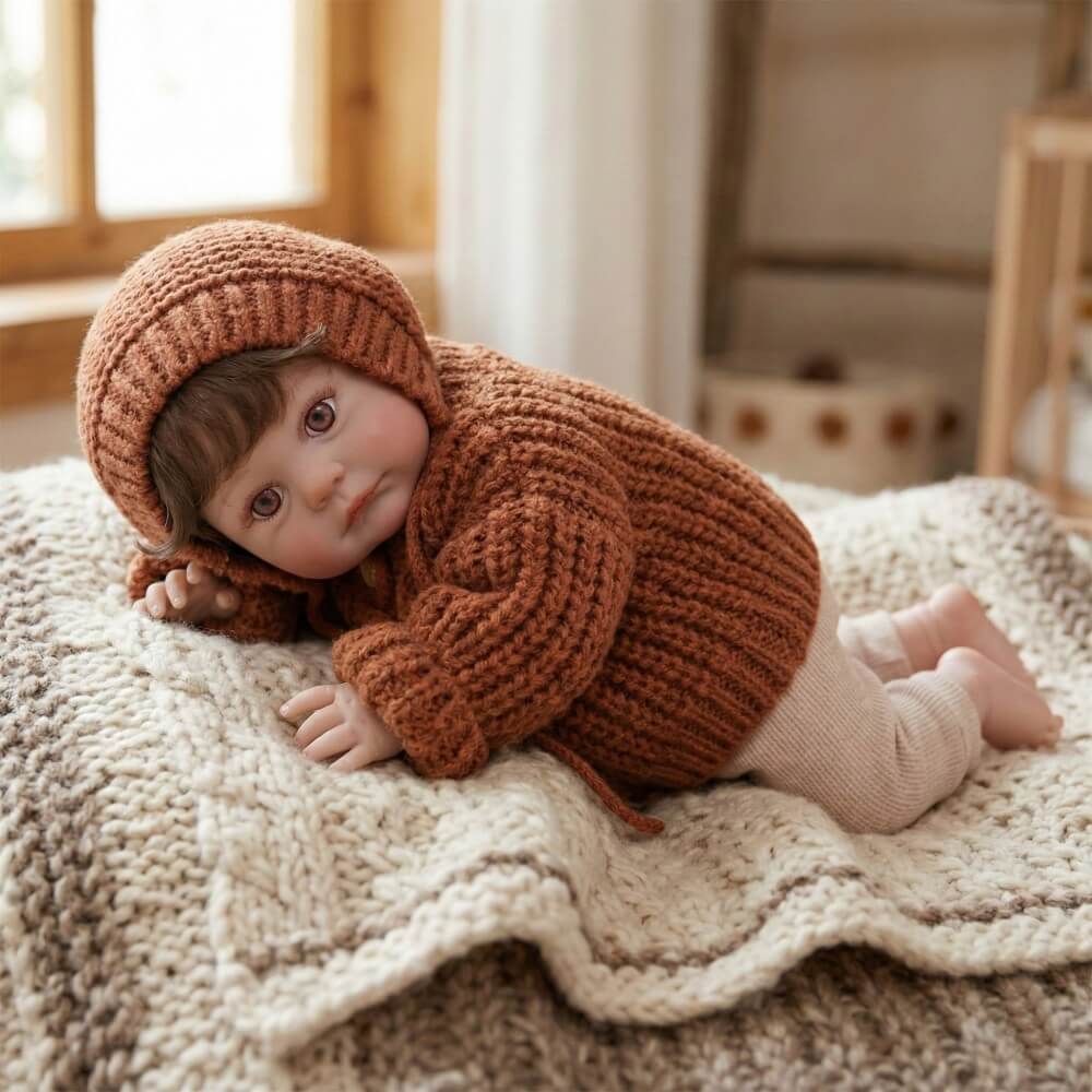 Muñeca bebé reborn de 24 pulgadas (60 cm) con cuerpo de tela, cabello implantado y apariencia humana realista.