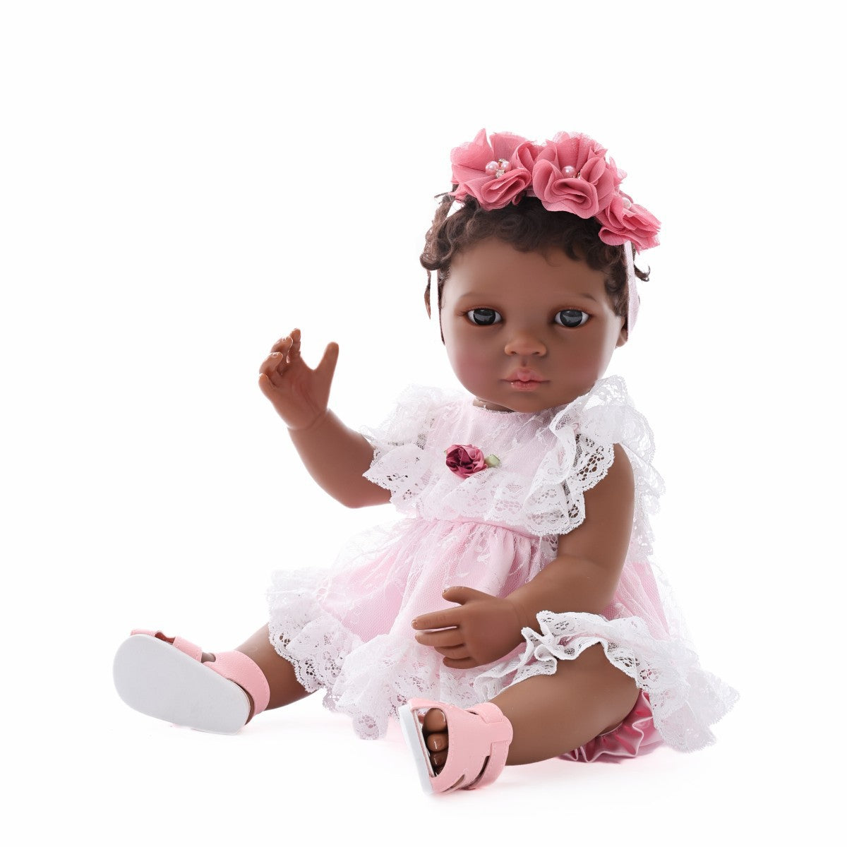 Muñeca bebé reborn negra de 50 cm, de piel negra, cuerpo completo de plástico, cabello injertado, muñeca africana para niña