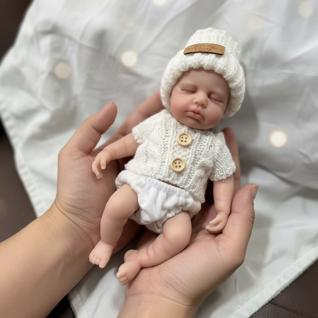 Gorro de lana blanco de 8 pulgadas para muñeca de simulación de silicona maciza