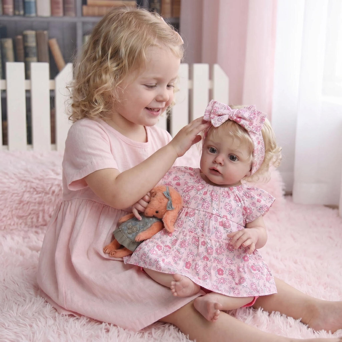 19 pulgadas, suave con cuerpo de tela y extremidades de vinilo, atuendo floral vintage, regalo ideal para baby shower, Acción de Gracias y todas las festividades de temporada