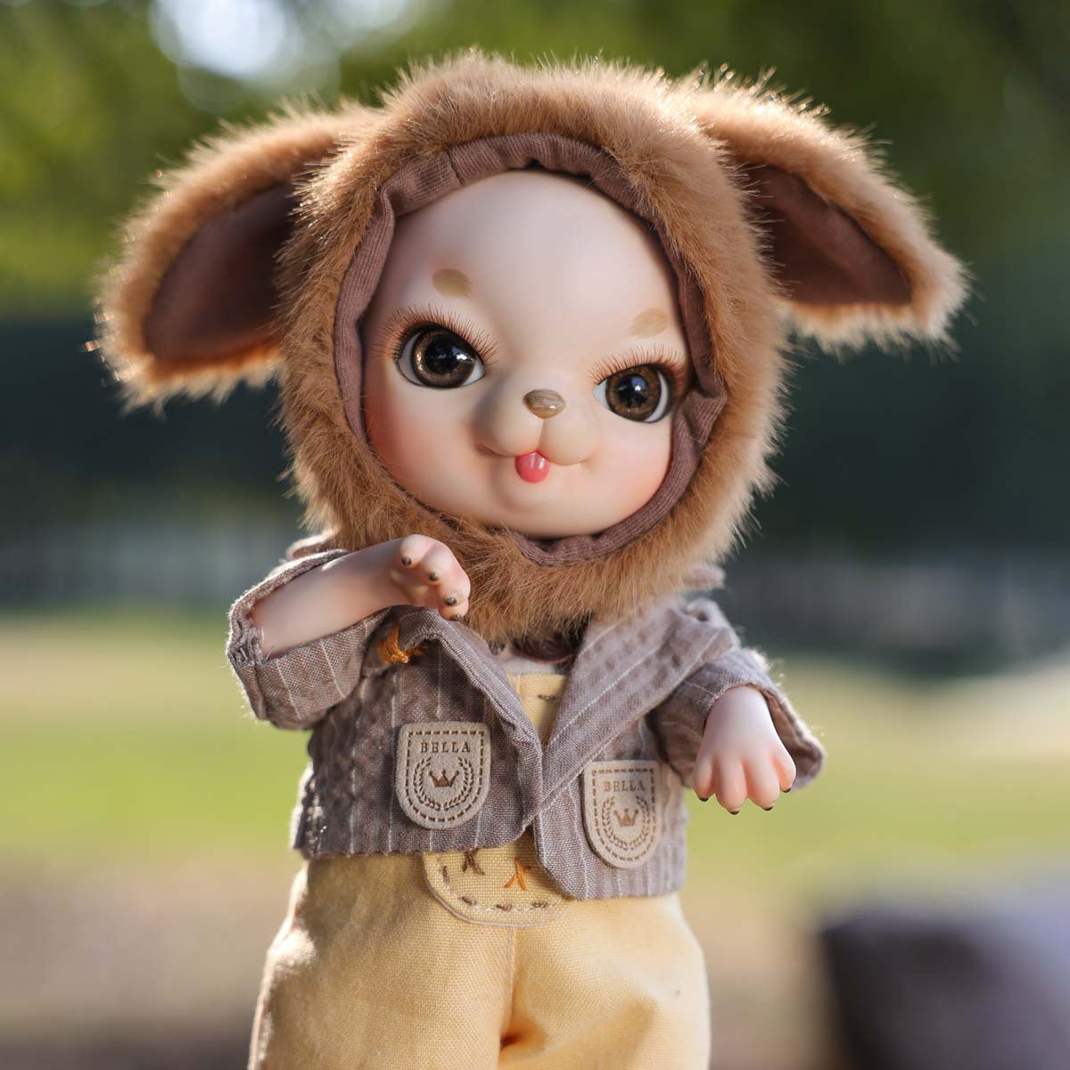 Adorables muñecas bebé de porcelana de 10 pulgadas con vestido de conejo marrón (BJD)