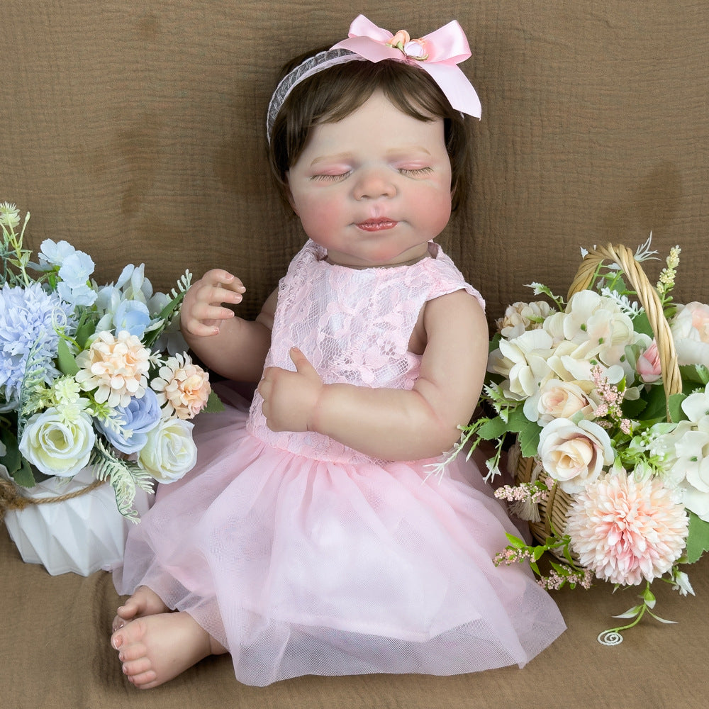 Muñeca Reborn niña de 20 pulgadas de vinilo completo, recién nacida realista con ojos cerrados, compañera coleccionable relajante para adultos