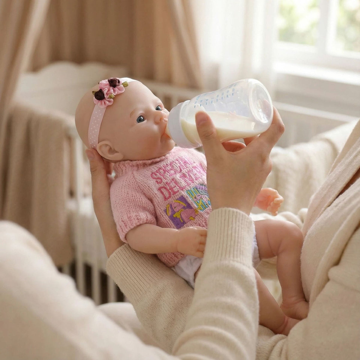Top de suéter rosa de 12 pulgadas con muñeca de silicona maciza de reencarnación de prado como regalo de Navidad para niños