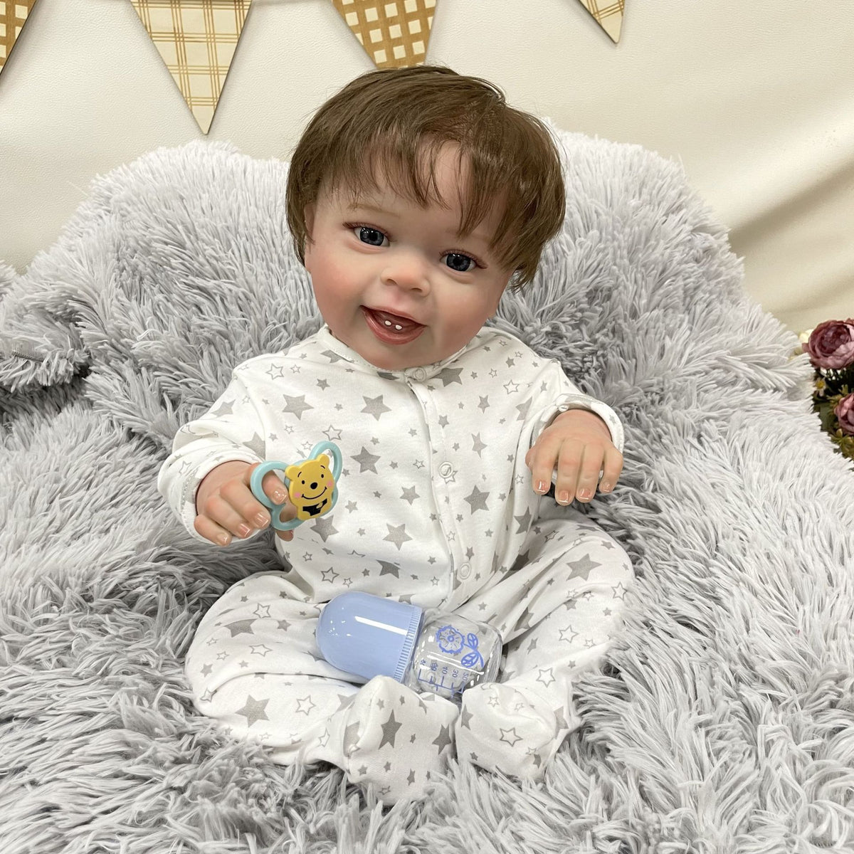 Muñeca Reborn hecha a mano de 23 pulgadas, realista, con cuerpo de tela, piel 3D simulada, muñeca de bebé recién nacido, juguete para niñas y niños