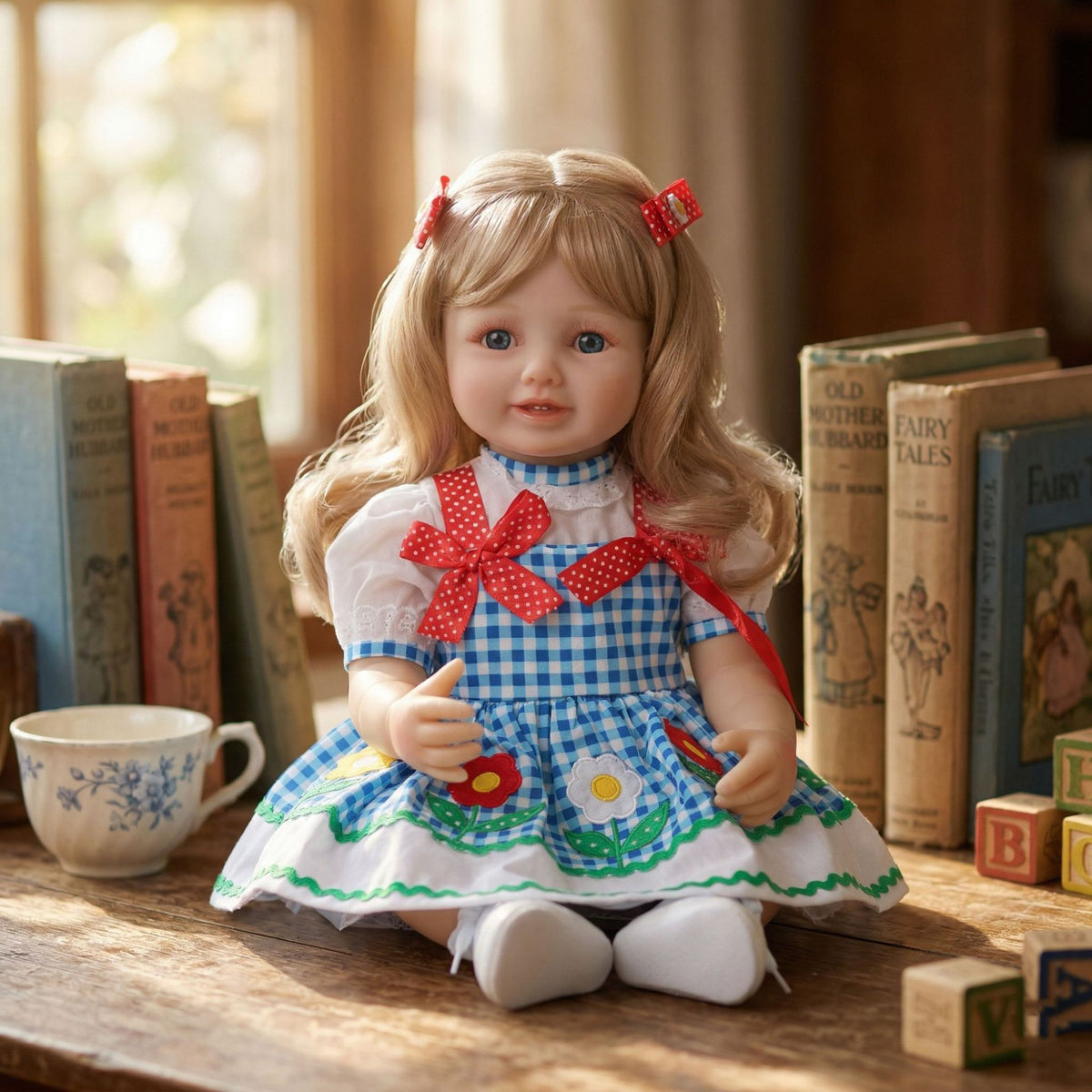 Muñeca Reborn de 22 pulgadas pintada a mano con múltiples capas, cuerpo completo de vinilo y textura de piel suave y realista, ideal como regalo de compañía terapéutica y confort.