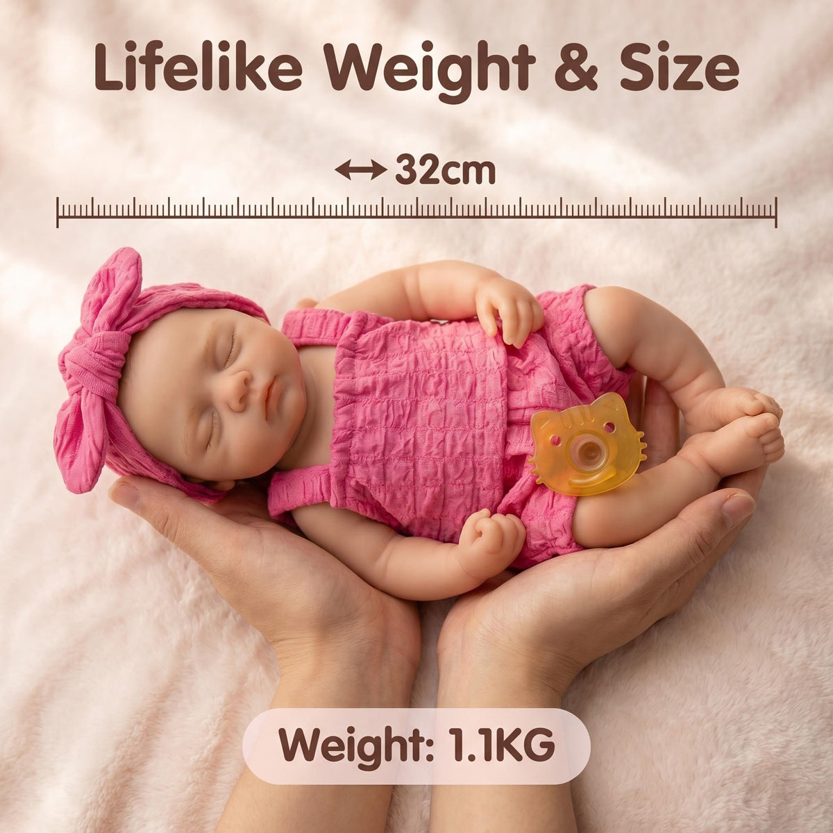 Muñeca Reborn de 12 pulgadas, bebé dormido de silicona completa, conjunto de burbuja rojo rosa, turbante con lazo grande, ojos cerrados, juguete coleccionable de recién nacido mini