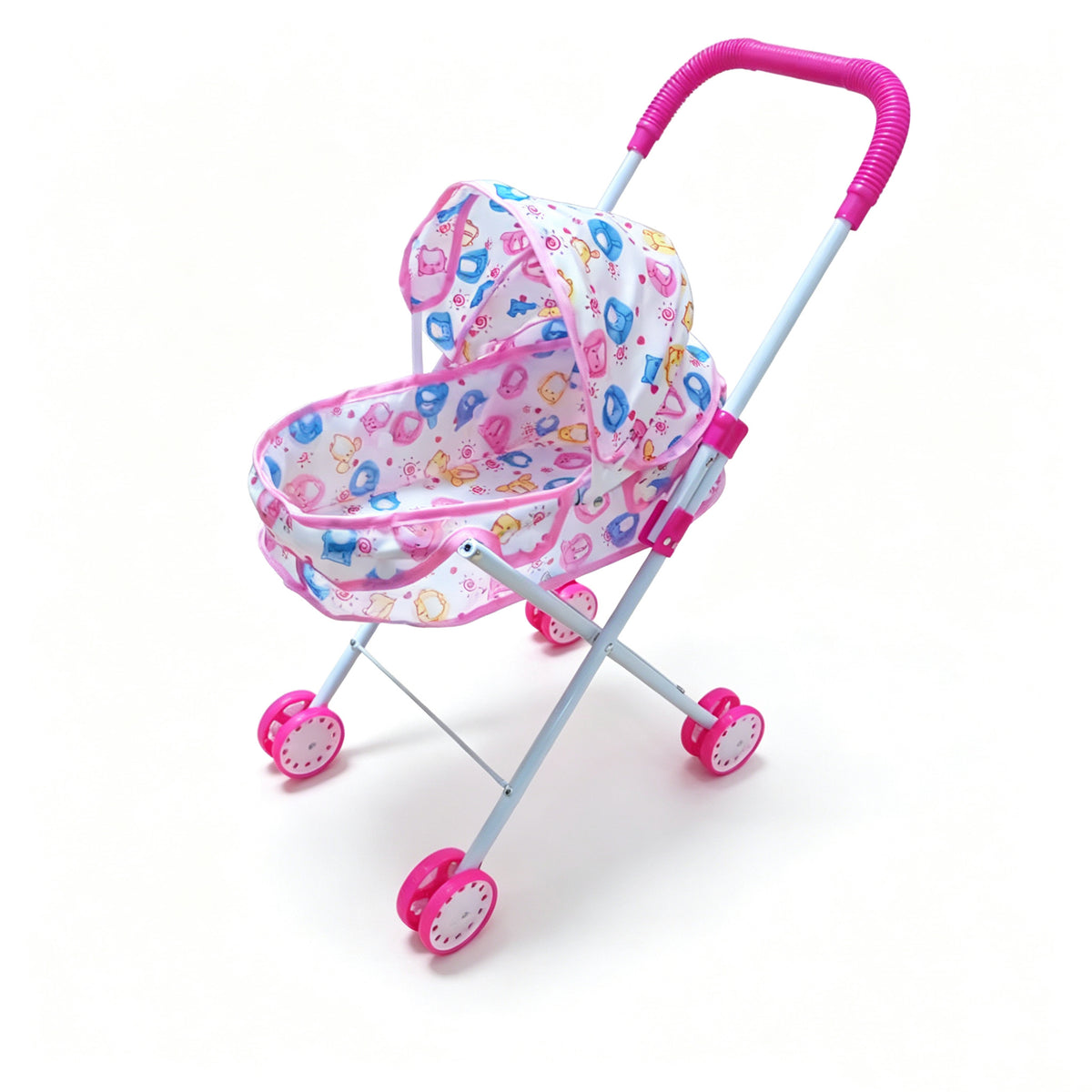 Cochecito de muñecas realista de 4 ruedas, carrito con mango y capota ajustables, cochecito de juguete seguro para niñas de más de 3 años