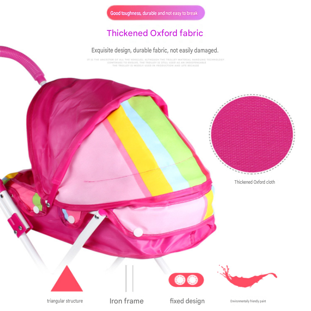 Cochecito de muñecas realista de 4 ruedas, carrito con mango y capota ajustables, cochecito de juguete seguro para niñas de más de 3 años