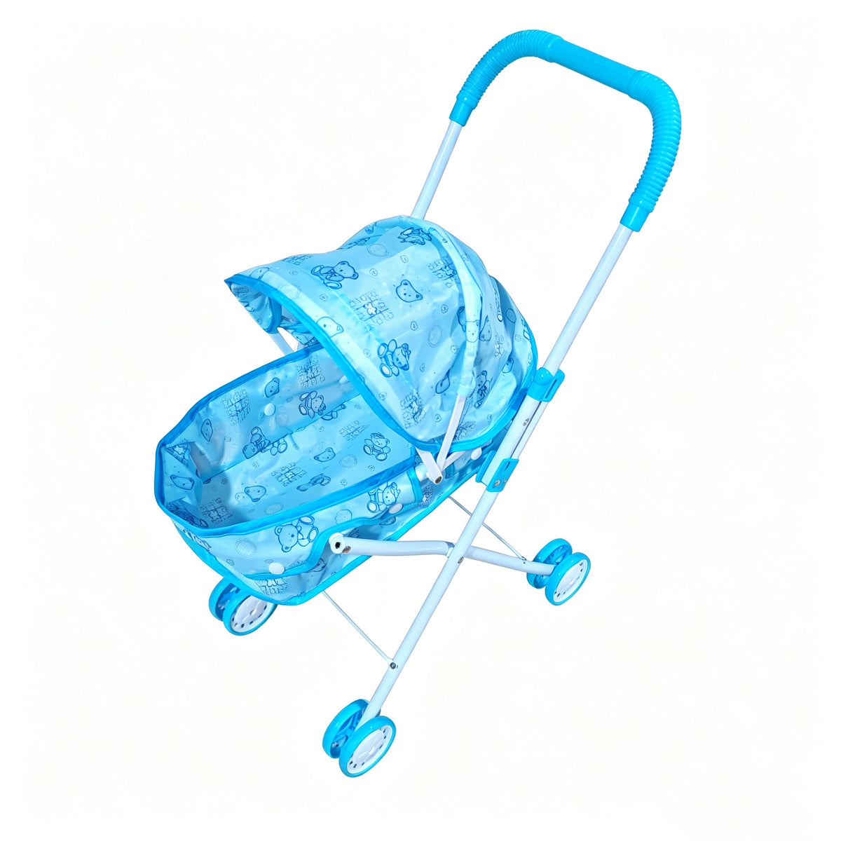 Cochecito de muñecas realista de 4 ruedas, carrito con mango y capota ajustables, cochecito de juguete seguro para niñas de más de 3 años