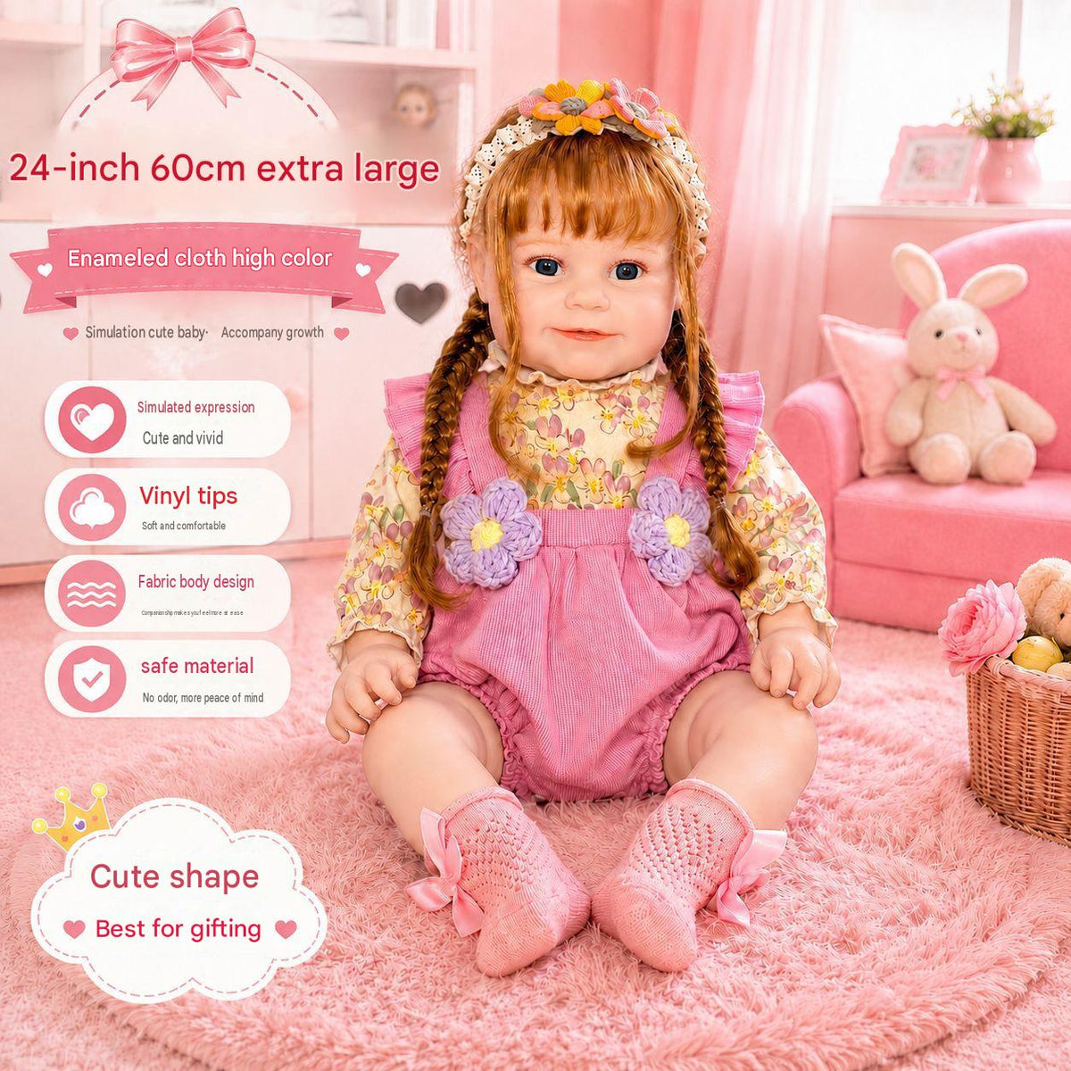 Muñeca de 24 pulgadas con cuerpo de tela, opción de regalo ideal para celebrar cumpleaños y festividades.