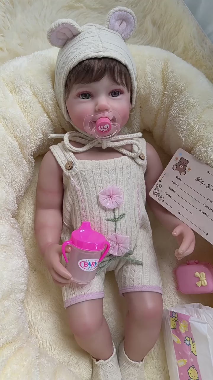 Muñeca de vinilo de cuerpo completo de 22 pulgadas, diseño de bebé realista con chupete, regalo maravilloso para cumpleaños y celebraciones festivas