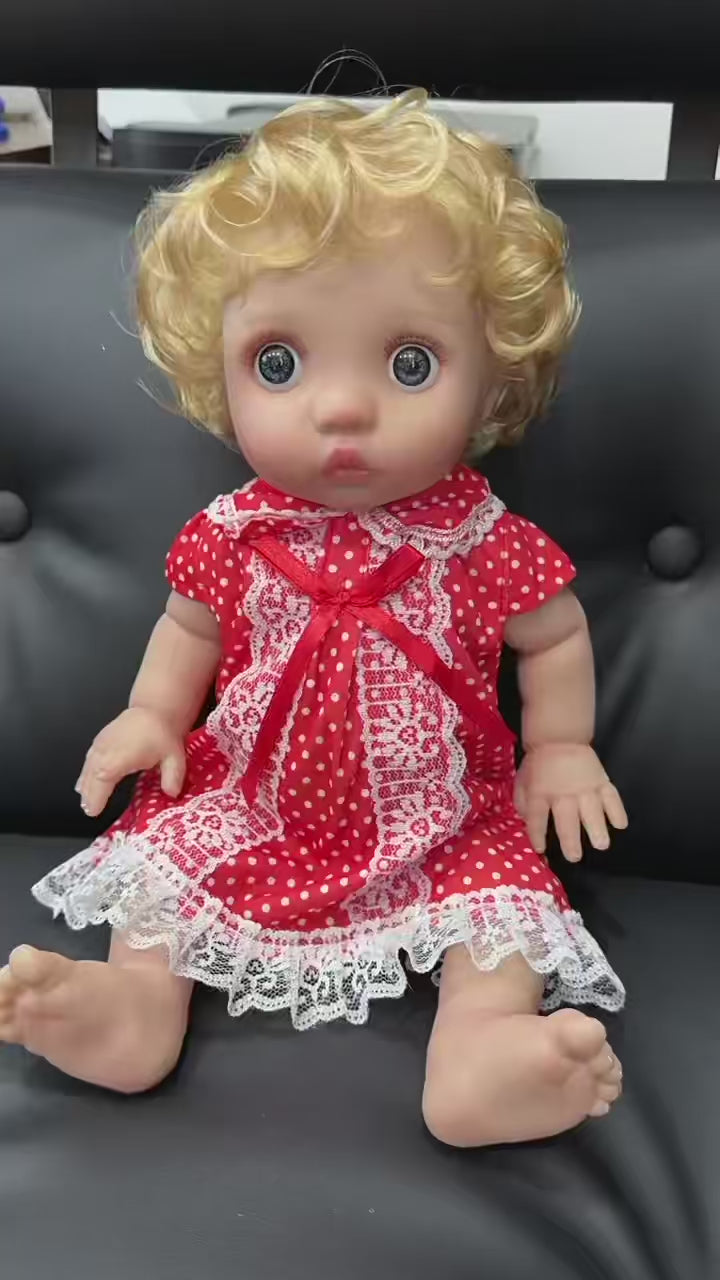 Muñeca de vinilo de 16 pulgadas con cabello rizado de vinilo completo, un maravilloso regalo de recuerdo para cumpleaños y las próximas temporadas festivas