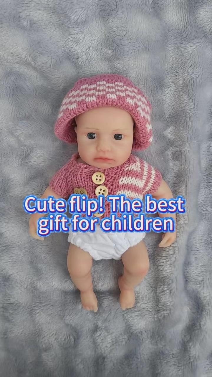 Muñeca Reborn de 8 pulgadas, cuerpo completo de silicona, con suéter rosa y manga corta