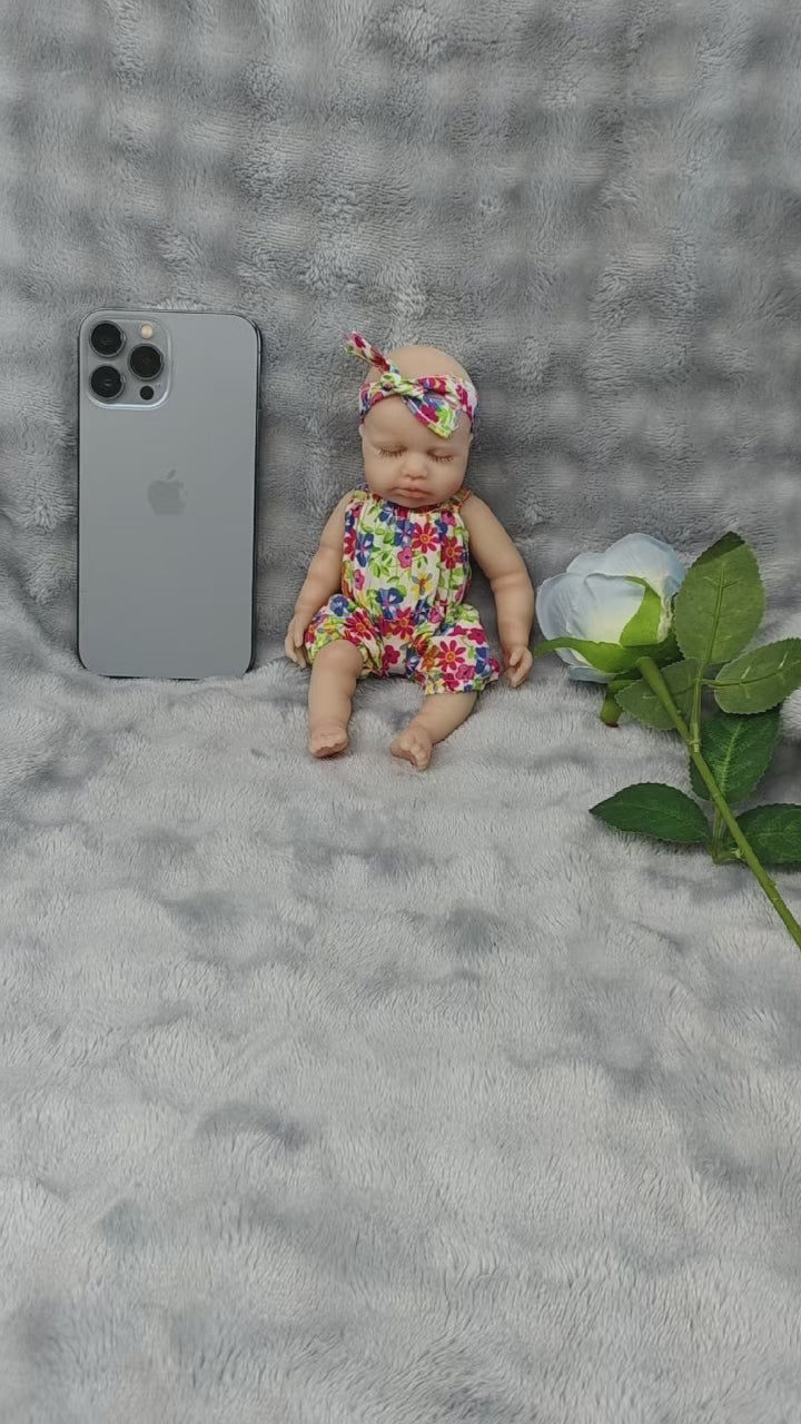 Muñeca Reborn de silicona completa de 8 pulgadas, incluye pelele floral y chupete, mini muñeca de compañía para regalo de cumpleaños y días festivos