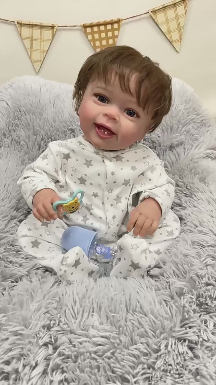 Muñeca Reborn hecha a mano de 23 pulgadas, realista, con cuerpo de tela, piel 3D simulada, muñeca de bebé recién nacido, juguete para niñas y niños